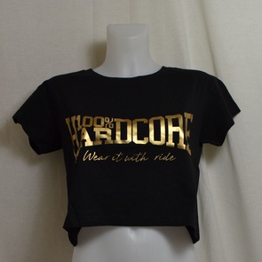 dames t-shirt hardcore essential black gold crop 