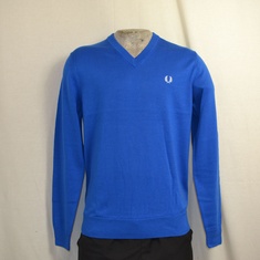 classic cotton v neck sweater blauw k8260