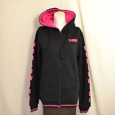 hooded vest dames terror zwart roze logo 